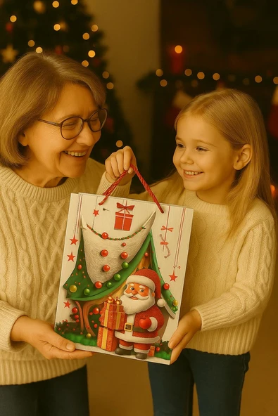 Karma 3 Boyutlu Büyük Noel Babalı Yılbaşı Temalı Hediye Paketi & Çanta & Poşet 40*30*12 cm - Resim 2