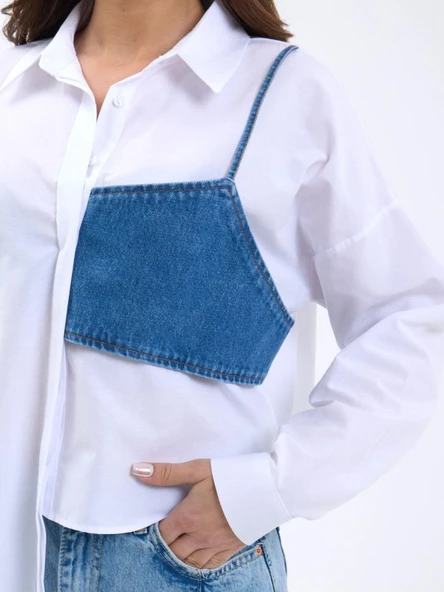 5419 GÖMLEK-MAVİ CEPLİ BEYAZ - Resim 5