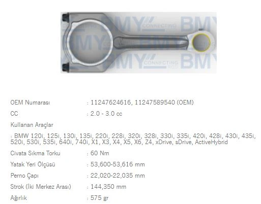 Bmw Piston Kolu Bmw N20 N26 N52 N53 N54 N55 - Bmy 1702 ürün görseli