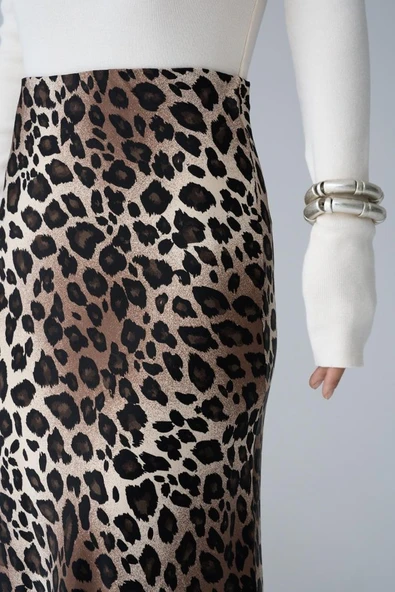 Midi Saten Etek - Leopar - Resim 4