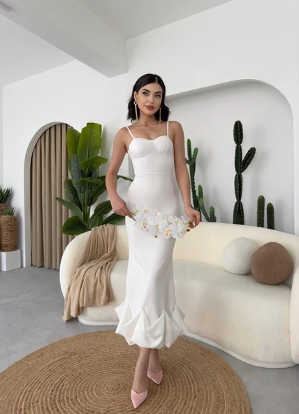 Dominic Eteği Büzgülü Midi Boy Elbise - Resim 3