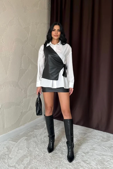 Beyaz Yandan Bağlamalı Yelek Gömlek ürün görseli 1