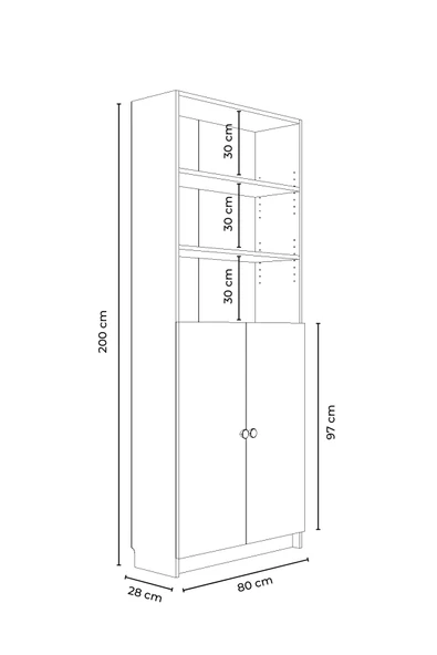 Bili Kitaplık 5 Raflı 2 Kapaklı Çok Amaçlı Ofis Salon Kitap Dosya Rafı Beyaz - 2