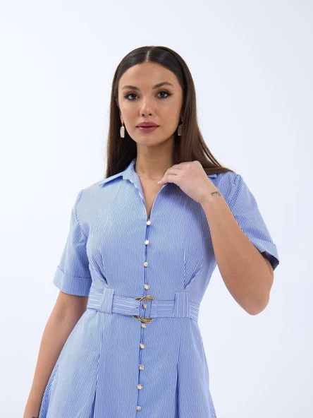 6948 ELBİSE-MAVİ BEYAZ ÇİZGİLİ - Resim 4