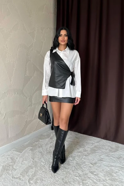 Beyaz Yandan Bağlamalı Yelek Gömlek - Resim 2