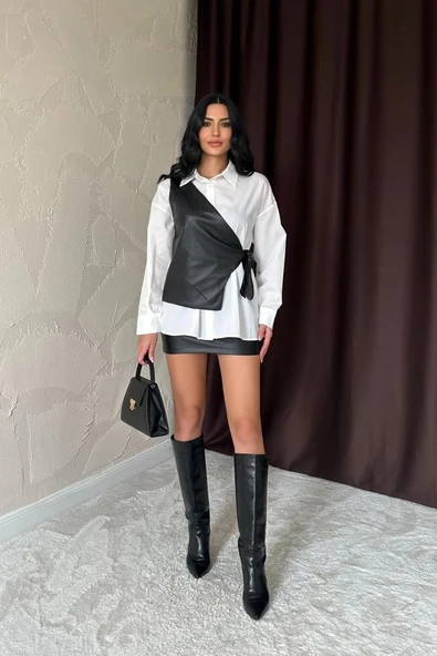 Beyaz Yandan Bağlamalı Yelek Gömlek - Resim 3