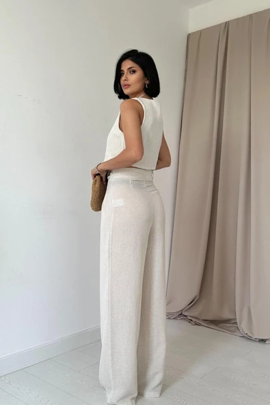 Bej Önü Düğmeli Yelek Ve Pantolon Takım - Resim 3