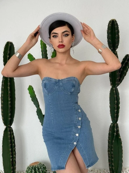 Nerg Düğme Detaylı Elbise - Resim 3