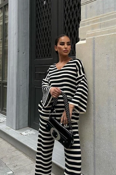 Candy Çizgili Straight Fit Pantolon Takım 9705-015 - Resim 6