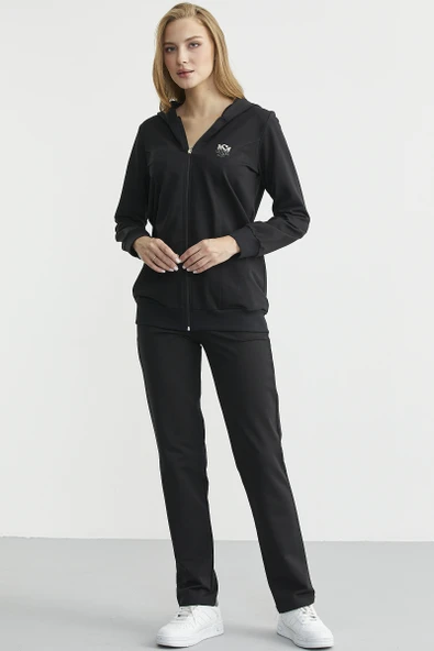 Oversize Kapüşonlu Fermuarlı Eşofman Takım - Siyah - Resim 2