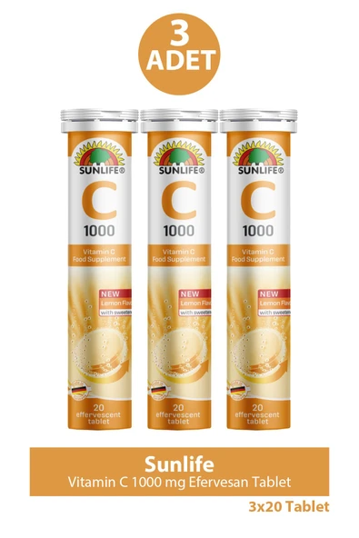 Sunlife Vitamin C 1000 mg 20 Efervesan Tablet 3 Adet ürün görseli 1