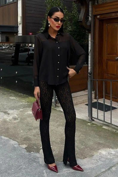 Transparan Detaylı Dökümlü Gömlek 3427 ürün görseli