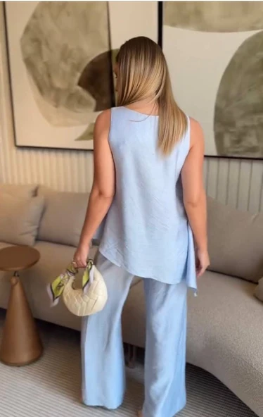 Asimetrik Bluz - Pantolon İkili Takım - Resim 2