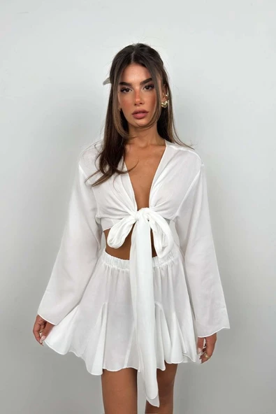 Kayık Yaka Uzun Kol Crop - Resim 2