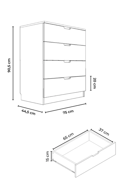 Lento 4 Çekmeceli Şifonyer Yatak Odası Bebek Odası Beyaz - 2