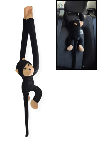 Araç İçi Dekoratif Siyah Pelüş Maymun Yastık - Yapışkan Elleriyle Koltuğa Sarılan Oto Aksesuar ürün görseli