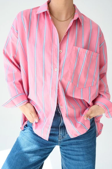 Cepli Gömlek - Pembe-Mavi - Resim 2