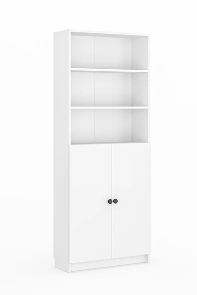 Bili Kitaplık 5 Raflı 2 Kapaklı Çok Amaçlı Ofis Salon Kitap Dosya Rafı Beyaz - 3