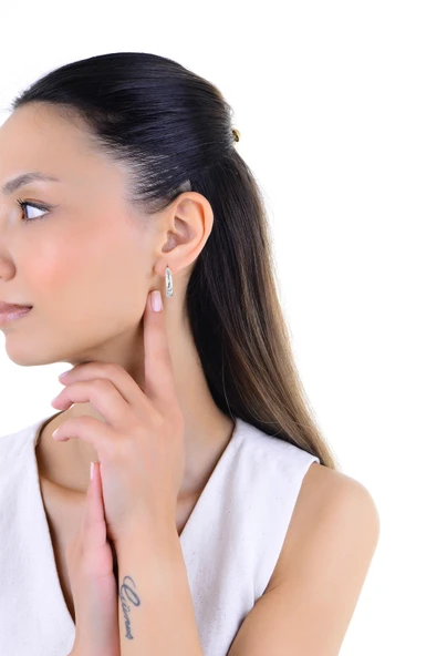 Gümüş rodyumlu zirkon taşlı ay ve yıldız desenli halka küpe SGTL12993RODAJ - Resim 3