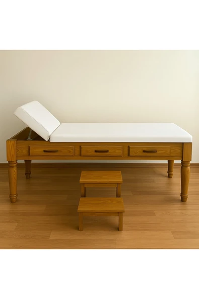 Masmel Ahşap Eskobalı Muayene Masası Parvan 3 lü takım - 4