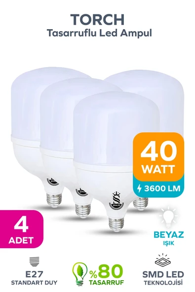 40w Tasarruflu E27 Beyaz Işık Torch Led Ampul 4 Adet ürün görseli