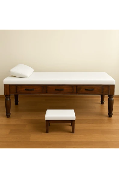 Masmel Ahşap Eskobalı Muayene Masası Parvan 3 lü takım - 3