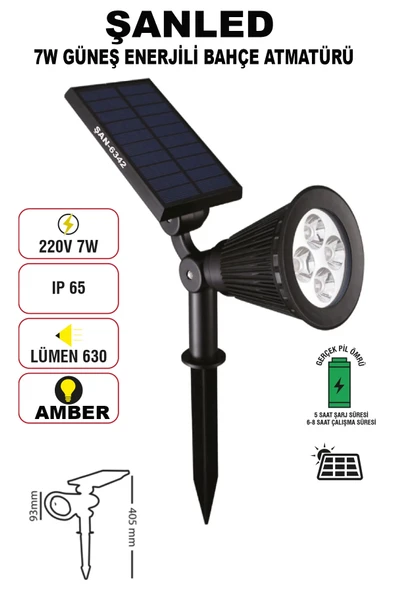 7w Güneş Enerjili Amber Işık Profesyonel Bahçe Sokak Dış mekan Aydınlatma Projektör 4 Adet