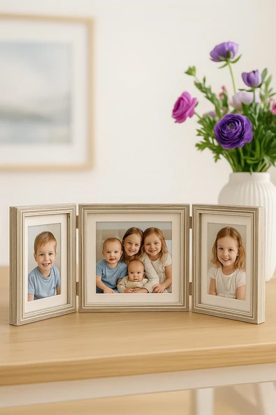 Doğal Ahşap Üçlü Dekoratif  Fotoğraf Çerçevesi 20*15 -17*12 cm (1) ürün görseli