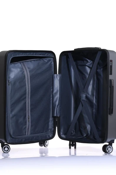 Orta Boy %100 Polikarbon Valiz Gri 1802 - Resim 4