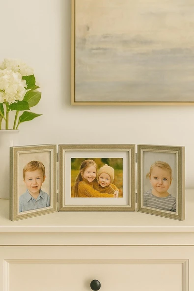 Doğal Ahşap Üçlü Dekoratif  Fotoğraf Çerçevesi 20*15 -17*12 cm (1) - Resim 3