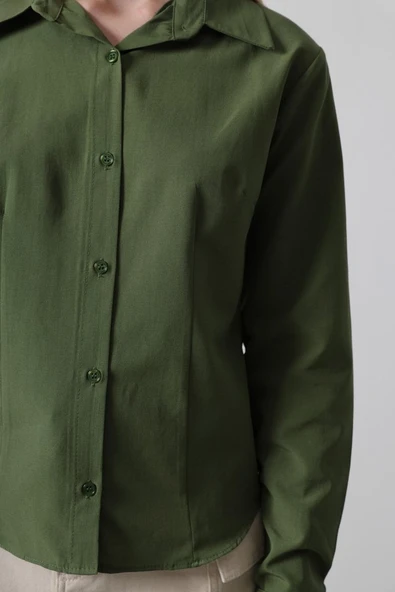 Basic Gömlek - Koyu Haki - Resim 4