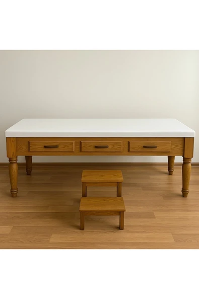 Masmel Ahşap Eskobalı Muayene Masası Parvan 3 lü takım - 6
