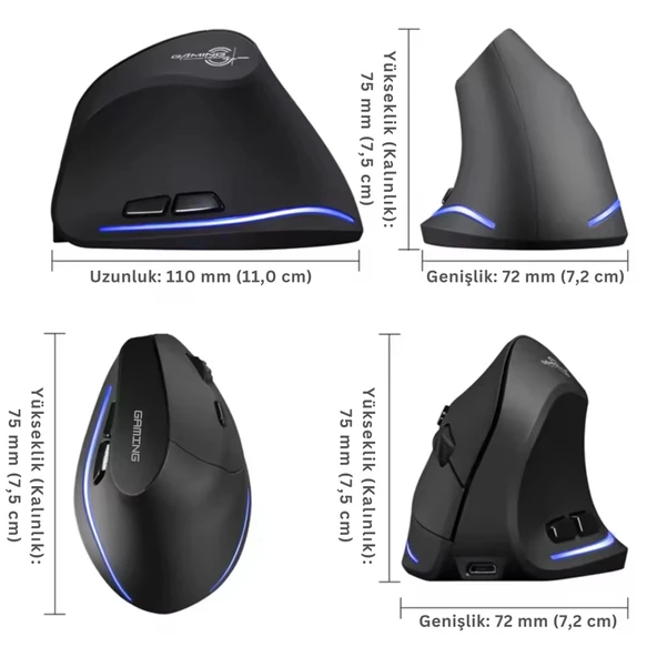 ShopyTech Zelotes F35 Dikey Kablosuz Mouse Ergonomik Şarjlı 2.4G 1000/1600/2400 DPI 6 Tuş - 5