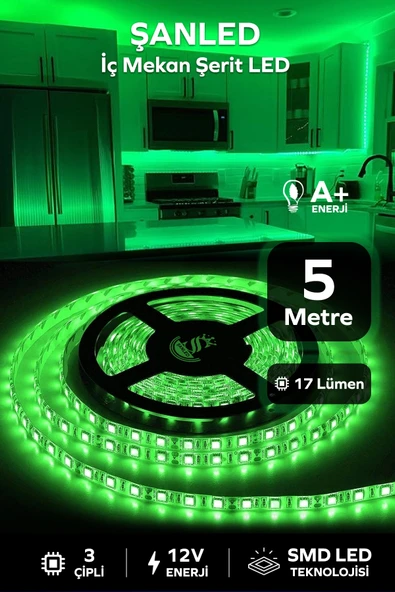 3 Çipli Iç Mekan Yeşil Şerit Led 5 Metre ürün görseli 1