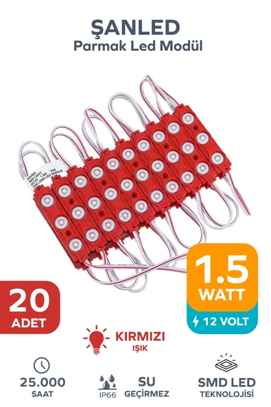 3 Ledli Parmak Led Modül 1.5w 2835 Smd Mercekli Kırmızı - 20 Adet