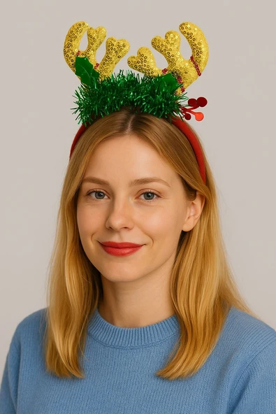 Led Işıklı Simli Geyik Boynuzlu Yılbaşı Tacı – Kutlama ve Parti Aksesuarı (2) - Resim 4