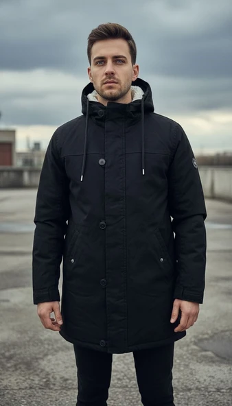 Plus Scorpion Siyah Erkek Gabardin Kapitone Astarlı Kaban – Şık, Sıcak ve Su Geçirmez ürün görseli