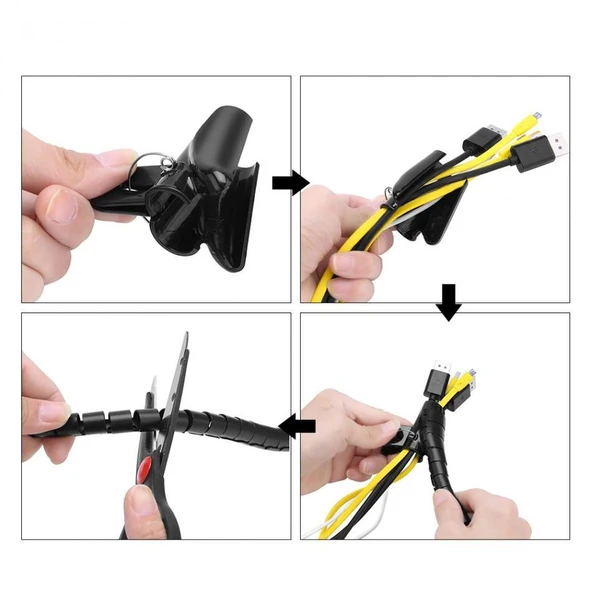 1.5 Metre Kablo Toplayıcı Düzenleyici Spiralli Toplama Kablosu Kablo Organizer Düzenleme Kablo Kanalı - 3