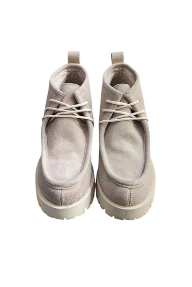 Bej Hakiki Deri Süet Bağcıklı Bot - Resim 2