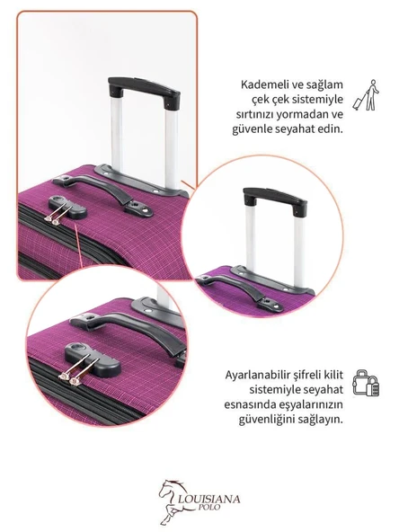 3'lü Valiz Seti 4 Teker Kumaş Valiz Pembe 1081 - Resim 5