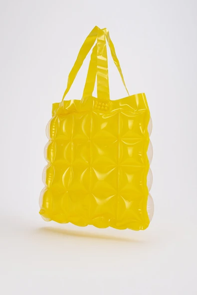 B.Y. Trend Kadın Plaj Çantası Sarı Şişme Omuz Çanta Br01 - Resim 4