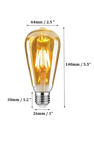 Rustik Led Ampul Amber E27 Duy Flamanlı Armut Tipi St64 Dekoratif - 2 Adet - Resim 3