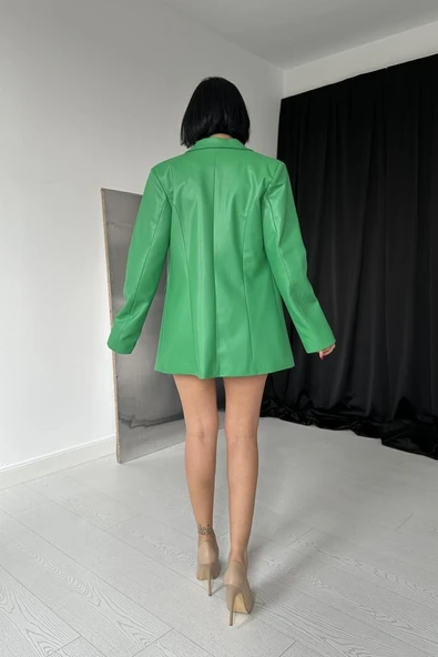 Yeşil Düğmeli Deri Ceket - Resim 3