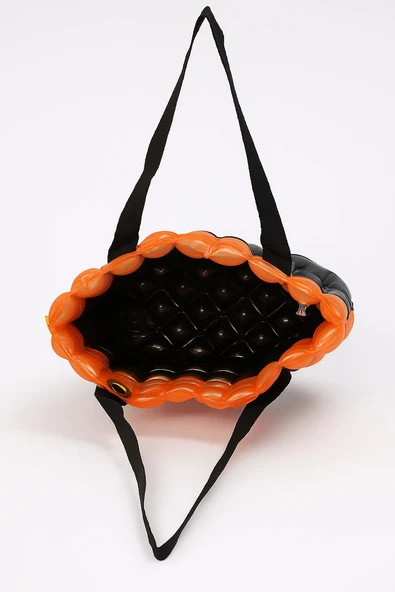 B.Y. Trend Kadın Plaj Çantası Turuncu Siyah Şişme Omuz Çanta Br06 - Resim 3