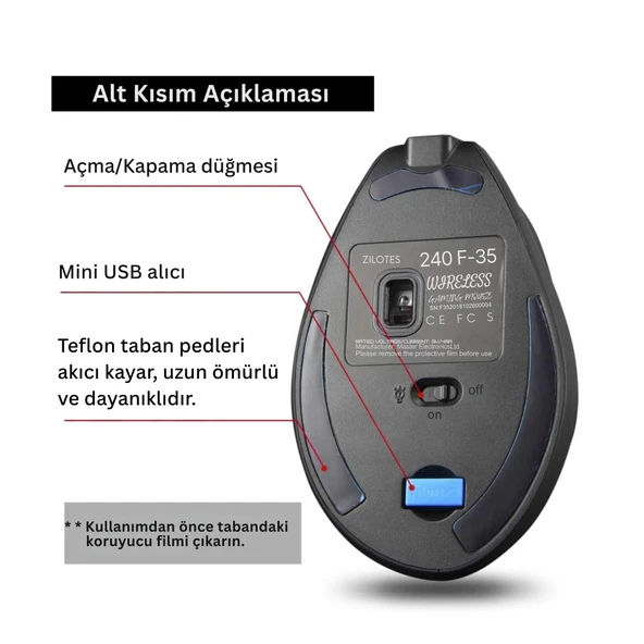 ShopyTech Zelotes F35 Dikey Kablosuz Mouse Ergonomik Şarjlı 2.4G 1000/1600/2400 DPI 6 Tuş - 3