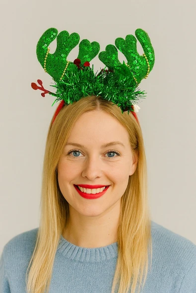 Led Işıklı Simli Geyik Boynuzlu Yılbaşı Tacı – Kutlama ve Parti Aksesuarı (3) - Resim 2