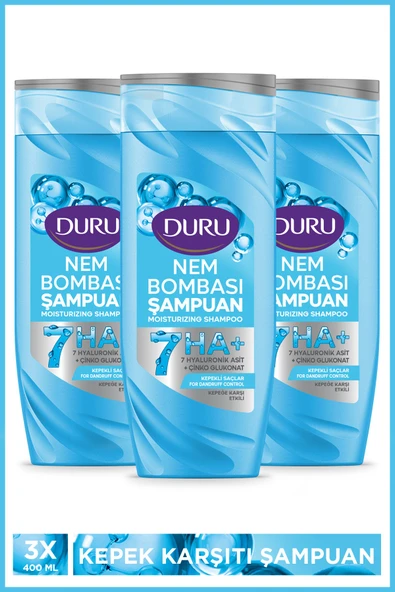 Duru Nem Bombası Kepekli Saçlar için Kepeğe Karşı Etkili Şampuan 3x400 Ml ürün görseli 1