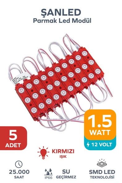 3 Ledli Parmak Led Modül 1.5w 2835 Smd Mercekli Kırmızı - 5 Adet ürün görseli 1