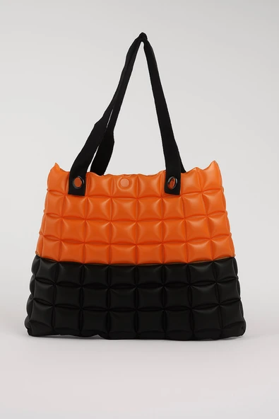 B.Y. Trend Kadın Plaj Çantası Turuncu Siyah Şişme Omuz Çanta Br06 ürün görseli 1