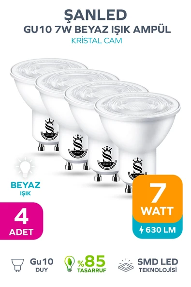 GU10 7W Beyaz Işık Ampül 4 Adet